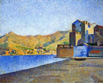 (image for) Handmade Oil painting for home canvas, oil painting framed canvas for living room Paul Signac's painting, The Town Beach, Colliou